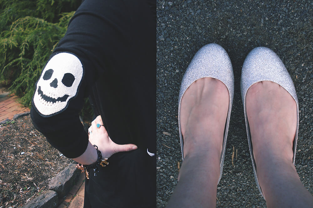 A better view of the elbow patches and my glittery flats!