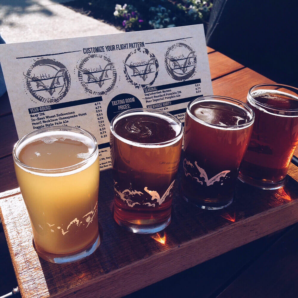 Our flight from Flying Dog- Kettle Sou, Spiced Pear, Counter Culture Red Ale, and a Pumpkin Beer